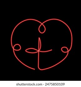 Christian Cross and heart in linear in neon effect