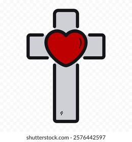 Christian cross and heart symbol, crucifixion and love. Vector illustration.