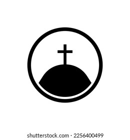 christian cross in hill symbol vector illustration. Calvary Crosses, hill and mountain with holy christian cross logo, church of Catholic in nature landscape .