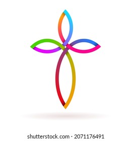 Christian cross icon. Abstract colored religious cross. Church symbols. Vector illustration.