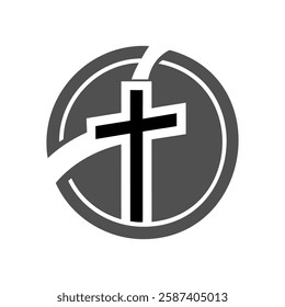 Christian cross icon. Abstract round christian cross logo. Black church symbol.