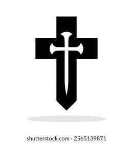 Christian cross icon. Black religious cross symbol isolated on white background. Vector illustration.