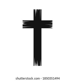 Christian cross icon. Black silhouette of christian cross. Vector illustration. Church icon isolated.