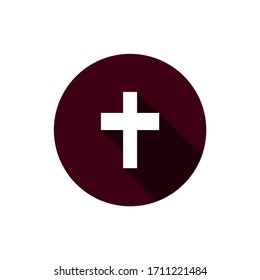 Christian cross icon. Button image with shadow.
