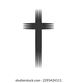 Christian cross icon. Christian church logo isolated. Black religious symbol. Vector illustration