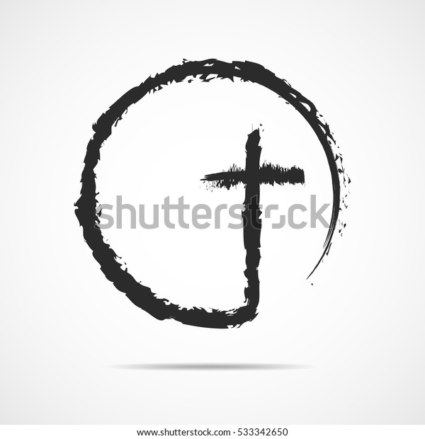 円の中にあるキリスト教の十字架のアイコン 白い背景に黒いキリスト教の十字架 ベクターイラスト のベクター画像素材 ロイヤリティフリー