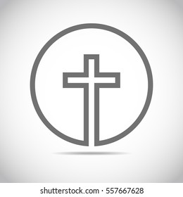 Christian cross icon in the circle. Gray christian cross sign isolated on white background. Vector illustration.