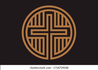 Christian cross icon in the circle. Christian cross sign isolated on background. Vector illustration.