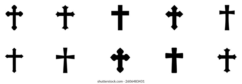 Christian cross icon collection. Religious cross icon. Vector illustration