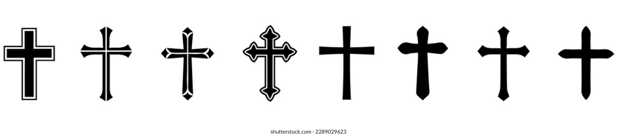 Christian cross icon collection. Vector illustration.