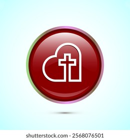 Christian cross icon design illustration, Religion sign. Holy cross logo symbol, Red color round button design