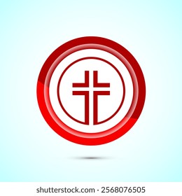 Christian cross icon design illustration, Religion sign. Holy cross logo symbol, Red color button design