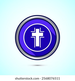 Christian cross icon design illustration, Religion sign. Holy cross logo symbol, Blue shadow button design