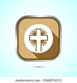 Christian cross icon design illustration, Religion sign. Holy cross logo symbol, Gold shadow button design