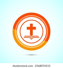 Christian cross icon design illustration, Religion sign. Holy cross logo symbol, Orange color button design