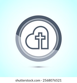 Christian cross icon design illustration, Religion sign. Holy cross logo symbol, Gray color button design