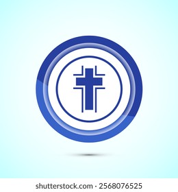 Christian cross icon design illustration, Religion sign. Holy cross logo symbol, Blue color button design