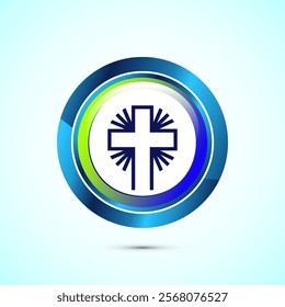 Christian cross icon design illustration, Religion sign. Holy cross logo symbol, Glossy round button design