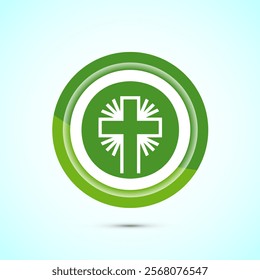 Christian cross icon design illustration, Religion sign. Holy cross logo symbol, Green color button design