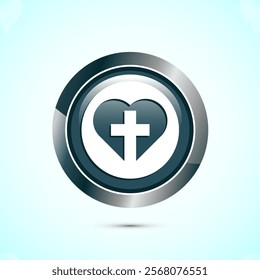 Christian cross icon design illustration, Religion sign. Holy cross logo symbol, Gray color round button design