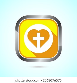 Christian cross icon design illustration, Religion sign. Holy cross logo symbol, Yellow shadow button design