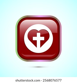 Christian cross icon design illustration, Religion sign. Holy cross logo symbol, Red color square button design