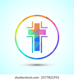 Christian cross icon design illustration, Religion sign. Holy cross logo symbol low poly style