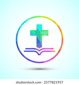 Christian cross icon design illustration, Religion sign. Holy cross logo symbol low poly style