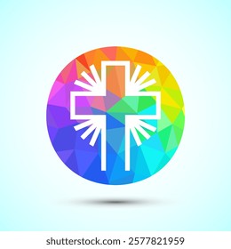 Christian cross icon design illustration, Religion sign. Holy cross logo symbol low poly style