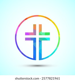 Christian cross icon design illustration, Religion sign. Holy cross logo symbol low poly style