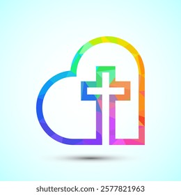 Christian cross icon design illustration, Religion sign. Holy cross logo symbol low poly style