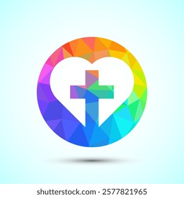 Christian cross icon design illustration, Religion sign. Holy cross logo symbol low poly style