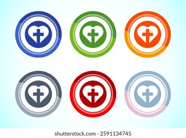 Christian cross icon design illustration, Religion sign. Holy cross logo symbol, 6 color button design set