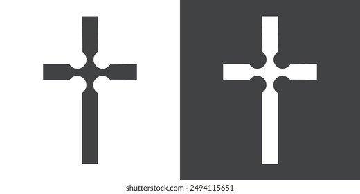 Christian Cross icon Flat set in black and white color outline vector