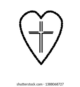 Christian cross icon in the heart inside. Black christian cross sign isolated on light background. Vector illustration. 