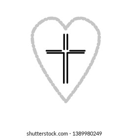 Christian cross icon in the heart inside. Black christian cross sign isolated on light background. Vector illustration. 