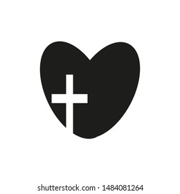 Christian cross icon in the heart inside. Black christian cross sign isolated on light background. Vector illustration. Christian symbol. - Vector