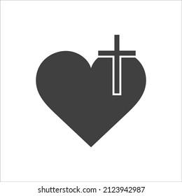 Christian cross icon in the heart inside. Black christian cross sign isolated on light background. Vector illustration. Christian symbol
