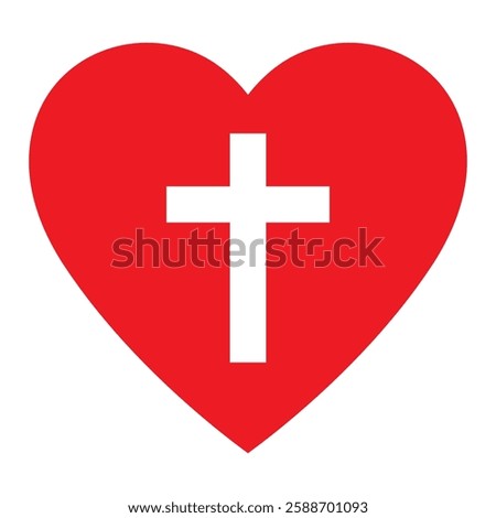 Christian cross icon in the heart inside.  Jesus love symbol. God vector illustration.