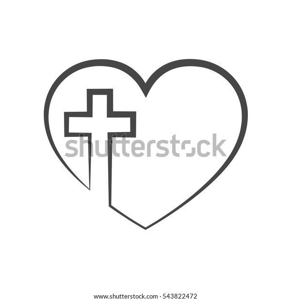 在心脏里面的基督教十字架图标 黑色基督教十字标志隔离在光背景 矢量插图 基督教的象征 库存矢量图 免版税