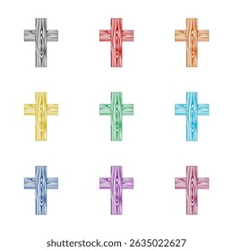 Christian cross icon isolated on white background. Set icons colorful