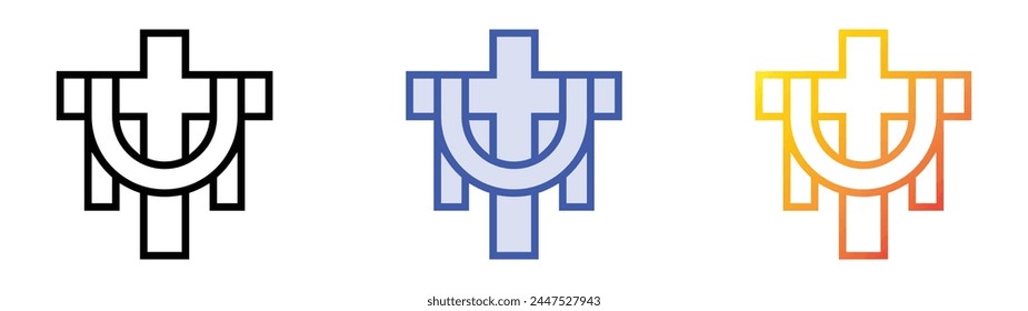 christian cross icon. Linear, Blue Fill and Gradient Style Design Isolated On White Background