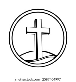 Christian cross icon. Modern logo featuring a Christian cross inside a circle. Black Church symbol. Vector illustration