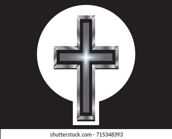 Christian Cross Icon on Black.Vector