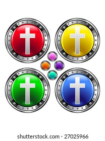 Christian cross icon on round vector button