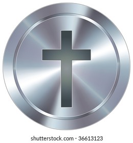 Christian cross icon on round stainless steel modern industrial button