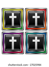 Christian Cross icon on square vector button