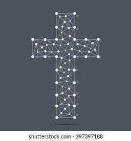 Christian cross icon. Religious logo. Connection structure. Vector illustration for your design.
