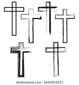 Ícone da cruz cristã. Símbolo religioso figura. Forma de fé vetorial. Sinal preto abstrato.