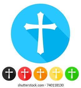 Christian Cross Icon Round Flat Vector Art Design Color Set